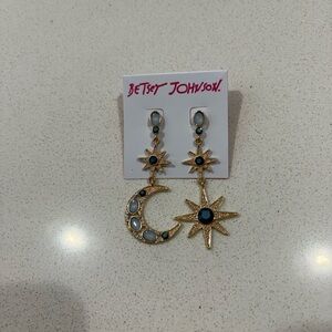 Betsey Johnson Gold and Blue Moon Star Earrings NWOT